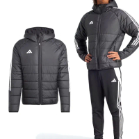 【adidas 愛迪達】TIRO24 WINT JKT 男款 黑白色 運動 休閒 保暖 口袋 鋪棉 防風 連帽 外套 IJ7388