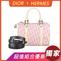 展示品 Christian Dior經典滿版LOGO印花PVC手提波士頓包(粉紅)+HERMES