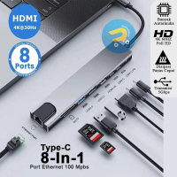 USB Hub Type C 8in1 Adapter Konektor Kabel Multifungsi TYPE C HDMI 4K SD Card TF Card Reader 1.4 USB