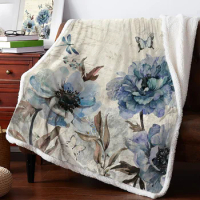Vintage Flowers Butterflies Peonies Blankets Winter Warm Cashmere Blanket Office Sofa Soft Throw Blanket Kids Bed Bedspread