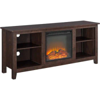 Classic 4 Cubby Fireplace TV Stand for TVs up to 65 Inches, 58 Inch, Brown