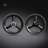 ICANbikes 14inch 255 Carbon Tri Spokes Wheel V brake 3K Glossy Bicycle Wheelset For Folding Wheelset
