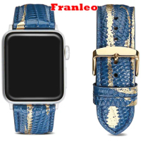 Fran-zp5 Genuine Leather Band for Apple Watch SE 6 5 40mm 44mm Bronzing Bracelet for IWatch Series 4 3 38mm 42mm Strap Watchband