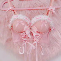 harajuku fashion Lolita bra y2k accessories Kawaii bra Pink bra lace bra e girl clothes y2k clothes y2k crop top Cross bra