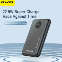 Awei P120K Portable Power Bank 10000mAh USB Type C PD 22.5W Mini Powerbank with LED Screen QC 3.0 Fast Charger External Battery