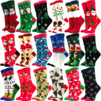 Women's Christmas Socks Interesting Christmas Santa Claus Snowflake Elk Cotton Crew Happy Socks Men's New Year Interesting Soken