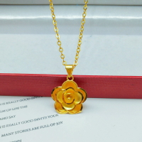 越南沙金玫瑰花吊墜  黃銅鍍金花朵項鏈情人節禮物現貨批發