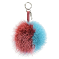 FENDI 金屬環雙色大毛球造型鑰匙圈吊飾(酒紅/藍)