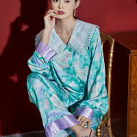 2022 new print high-end sweet two-piece pajama set silk sleepwear set pajamas for women سكسي نيك