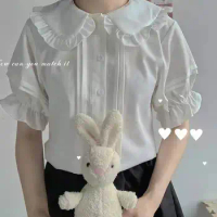 Japanese Girl Cute Sister Wooden Ear Lolita Basic Short-Sleeved Underwear Jk Shirt Doll Collar Ingot Student