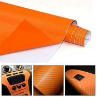 Miếng dán bọc nội thất xe hơi màu cam sợi carbon kích thước 50x12 inch