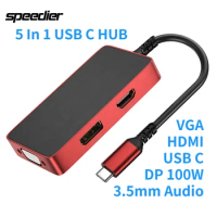 High quality USB Type-C 5 In 1 HUB to HDMI DP VGA 3.5mm Audio USB-C PD 100W Laptop Docking Station 4K