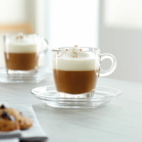 【Ocean】咖啡杯 贈盤子 210cc Caffe系列 6入組(咖啡杯 玻璃杯)