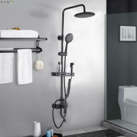 (衛浴專場）花灑 黑色淋浴花灑套裝家用全銅歐式浴室花灑淋浴房龍頭沐浴器淋雨套裝