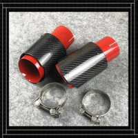 1 Pair Red Carbon Fiber Exhaust Pipe Car Universal Length 170MM Stainless Steel For Akrapovic Muffler Tip Car Universal Nozzles
