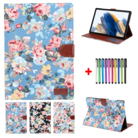 Case For Samsung Galaxy Tab A8 Tablet SM-X200 10.5 Magnetic Shell For Galaxy Tab A8 2021 Flower Cover SM-X205 + Stylus Pen
