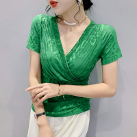 ♢YIMEI Áo Thun Nữ Quảng Châu Đẹp Phong Cách Mới Ôm Vừa Kim Cương Nổi Bật Cổ Chữ V Áo Thời Trang Áo T