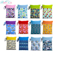 BIAI Beautiful Pattern Polyester Baby Waterproof Swimsuit Bag Double Pocket Baby Diaper Dry Mini Wet Bag Diaper Nappy Bag 25*35