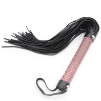 Black Premium PU Leather Horse Whip for Horse Training, PU Leather Covered Pink Crystal Handle with Wrist Strap