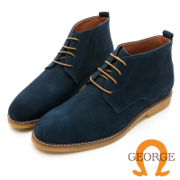 GEORGE 喬治皮鞋 素面麂皮綁帶踝靴 -藍216002BW70