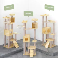 Cat Tree High Cat Tower With Big Cat Apartment Cozy Perch, Multi-Storey Tree Shelves, Wooden Nest Tower, Scratch Climb