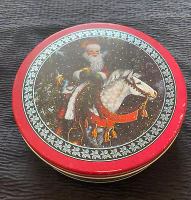 Lynn Bywaters Artist Santa Claus Round Tin Canister Metal Christmas 6 1/2" 1992