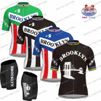 Popular Retro Brooklyn Team Kids Cycling Jersey Set Boys and Girls Cycling Clothing Teenager Cycling Kits Stripes Bike Wear