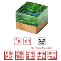 Forest River Natural Mini Landscape Resin Seals Chinese English Name Photo Portrait Custom Solid Wood Stamp School Birthday Gift