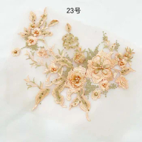 36*25CM 3D Flowers Patch,Beaded Embroidered Rhinestone Applique,Lace Embroidery Patches For Wedding Dresses,Party,Evening Dress