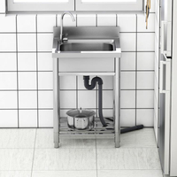 不銹鋼水槽單槽帶支架一體簡易落地洗手盆家用陽台廚房洗碗池商用「限時特惠」
