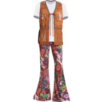 Men 60s 70s Retro Hippie Costume Disco Party Cosplay Fancy Outfit For Halloween