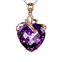 奢華心形紫水晶吊墜 18K金彩色寶石仿紫晶項鏈女 一件