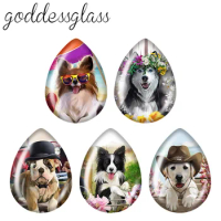 5pairs Cute Dog Love Pets collie Husky Hiromi Tear Drop Photo Glass cabochon flat back for DIY Earri