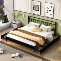 King Size Storage Platform Bed,Storage Bed with 4 Drawers,Headboard and Sturdy Metal Frame,No Spring Box Needed,Black King bed