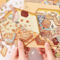 3D Scene Sticker Cartoon Scenery Sticker Miniature Simulated Cabin Scene Sticker for Scrapbooking Jo