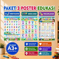 Poster Edukasi Huruf Hijaiyah, Angka Arab & Penjumlahan Anak Full Color | Paket 3 Poster Belajar Unt