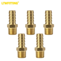 LTWFITTING Brass Fitting Connector 1/2-Inch Hose Barb x 3/8-Inch NPT Male Fuel Gas Water(Pack of 5)