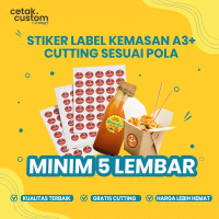 [MINIM 5 LEMBAR] Grosir Cetak & Cutting Stiker Kromo / Chromo A3+ Label Kemasan Produk Makanan Ringa