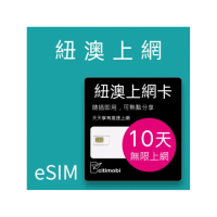 【citimobi】eSIM紐澳10天吃到飽1GB日高速流量(網卡 上網 網路 eSIM 紐西蘭 澳洲 雪梨 墨爾本)