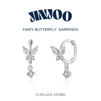 Jinjoo S925 ต่างหูห่วงผีเสื้อห้อยเพชรเล็ก รุ่น Fairy Butterfly สวยหรู สง่างาม คําแนะนําการขายที่ร้อน