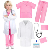 Children's Surgical Gown Medical Clothing White Coat Science Experiment Toddler Little Doctor Role P