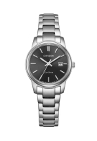 Citizen Citizen 西鉄城配對設計藍寶石玻璃錶面黑色錶盤不鏽鋼錶帶光動能女士腕錶 EW2318-90E