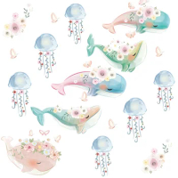 2024 Lovely Marine Life Blue Whale Jellyfish Wall Sticker Living Room Children's Room My Wall Diy Layout Christmas Gift