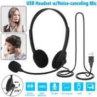 Call Center Clear Voice Office School PC Gaming With Microphone USB Wired Computer Headset Volume Control Noise Reduction