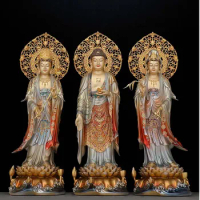 68CM TOP figure gold plating XI FANG SANSHENG Shakyamuni Goddess Guan yin Mahasthamaprapta buddha HOME Shrine Protection statue