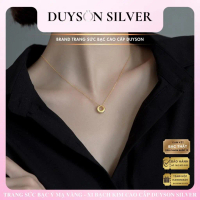 DUYSON SILVER 925 mạ bạc với bạch kim, dây chuyền halo cổ điển dành cho nữ, mặt dây chuyền tròn đơn 