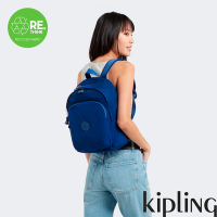 Kipling 夏日靛青藍上方拉鍊後背包-DELIA