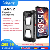 US MX AU EU Stock Unihertz 8849 Tank 2 Projector Rugged Smartphone 24GB RAM 512GB ROM 108MP 64MP Super Night Vision G99 15500mAh