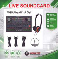 ( PROMO ) SET Soundcard F999 Ultra Mixer & HEADSET Bluetooth Audio USB External Sound Card Live Teat