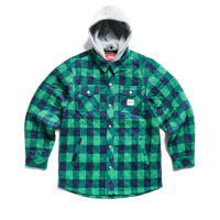 【EDWIN】男裝 格紋鋪棉襯衫式外套(深綠色)